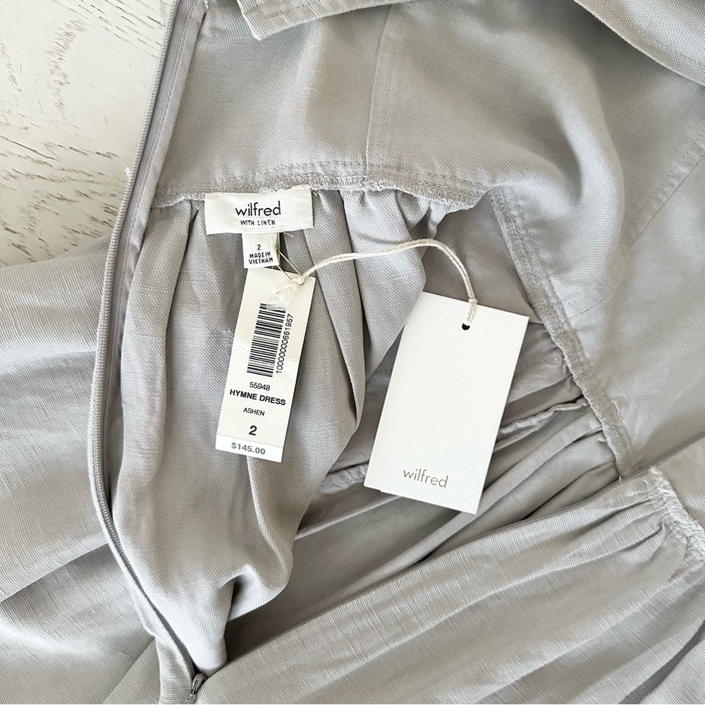 ARITZIA | (NWT) WILFRED βHYMNEβ DRESS SUMMER LINEN CRISS-CROSS STRAP MILK MAID - Picture 8 of 10